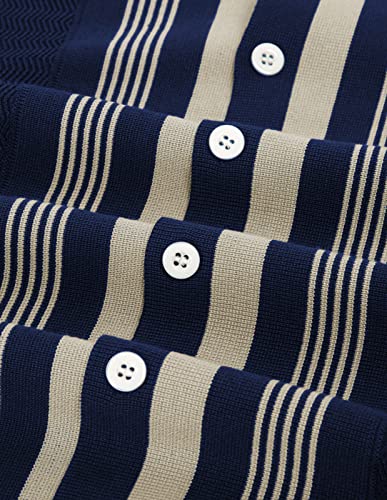 Pj Paul Jones Men Retro Contrast Striped Cardigan Sweater Long Sleeve Button Polo Sweater #TOP6