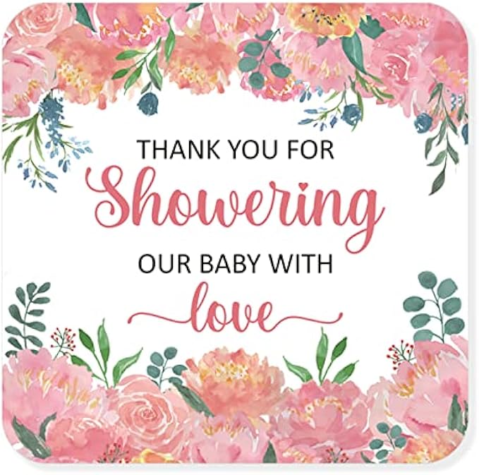 2.4 Inch Water Pink Floral Thank You for Celebrating Stickers,Baby Shower Thank You Stickers,Flower Baby Shower Thank You Stickers for Kids Birthday Party Favor Label Decorations(80 PCS)