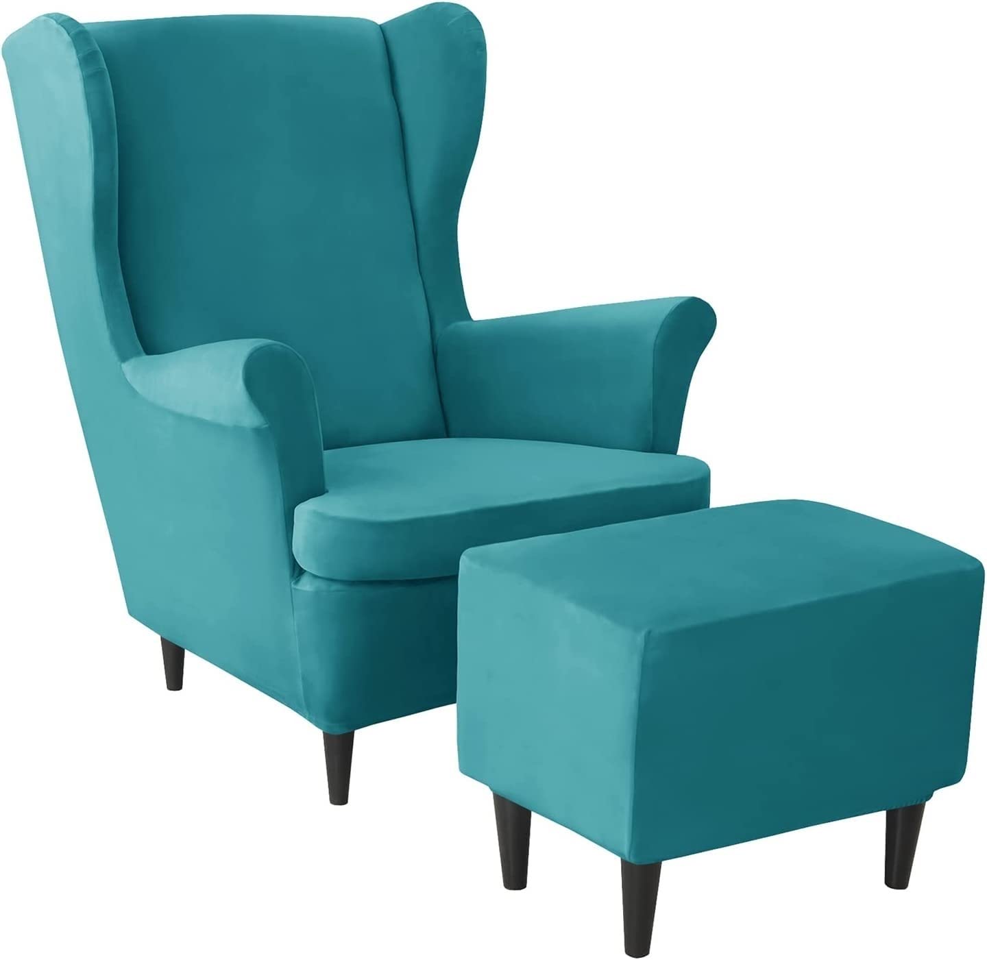 Housse de fauteuil à oreilles et repose-pieds 2 pièces pour salon
