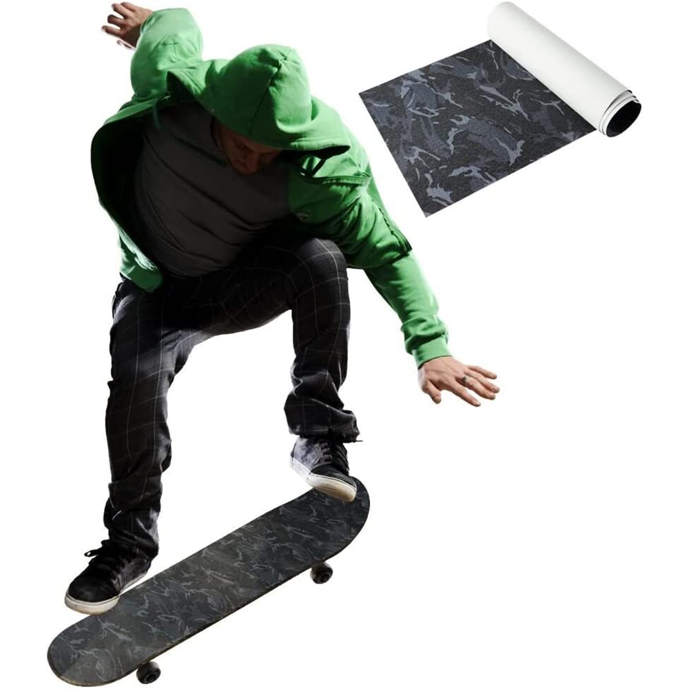 Nastro Antiscivolo per Skateboard, 115 x 27 cm, Autoadesivo, Antiscivolo, Anti-bolle d'aria, per Longboard, Scale, Scooter, Mimetico