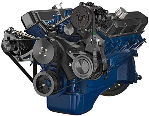 Black Serpentine System compatible with Ford FE 390 427 428 Engines; AC, Power Steering, and Alternator Applications