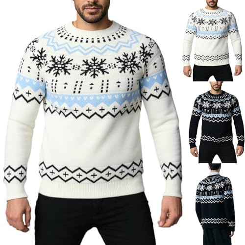 Cambkatl Men's Stylish Snowflake Crewneck Sweaters - Stretch Casual Long Sleeve Pullover Knitted Cozy Sweater Tops2