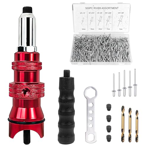Nietaufsatz für Akkuschrauber, Mit 500 Kern-Aluminium-Eisen-Blindnieten, Blindnietaufsatz für 2,4-4,8mm Akku Nietzange, Nietpistole für Akkuschrauber oder Bohrmaschinen (1)