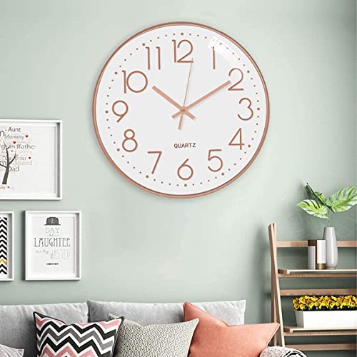 Image of TEKCOOL Plastic Digital Wall Clock 12 inch Silent Quartz Decorative Non-Ticking Classic Clock Battery Operated Round Easy to Read for Room /Home /Kitchen /Bedroom /Office /School- (Rose White);