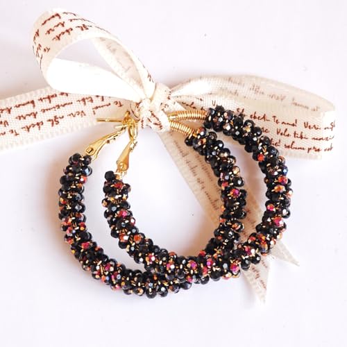 Handmade Beaded Hoop Earrings Bohemia Circle Earrings 2mm Color Plating Faceted Glass Beads Colorful Crystal Beaded,party Wedding Women Jewelry Gift2