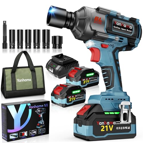 Yanhama Llave De Impacto 1400 NM Led Llave De Impacto Profesional Set + Bolsa De Herramientas + Guantes - Regalo De Idea Para Bricolaje/Neumáticos De Camiones/Dispositivos Industriales