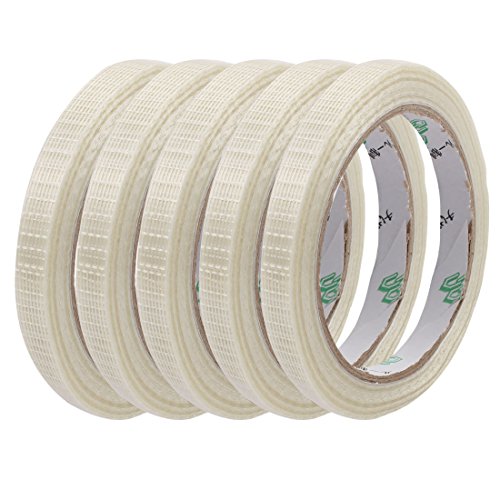 Aexit 5Pcs 10mm Electrical equipment Width 0.22mm Thickness Grid Type Filament Strapping Tape 25m Length