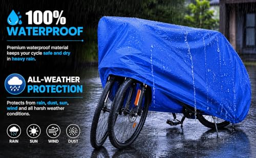 Image of Waterproof Blue Bicycle Cover for Single /Double Cycle - Dustproof, UV Resistant Bike Cover