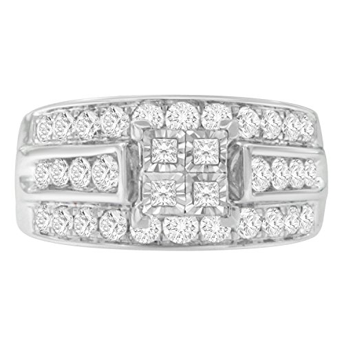 Original Classics 10K White Gold Princess and Round cut Miracle-Set Diamond Cocktail Bridal Ring (1.30 Cttw, H-I Color, SI1-SI2 Clarity) - Size 7