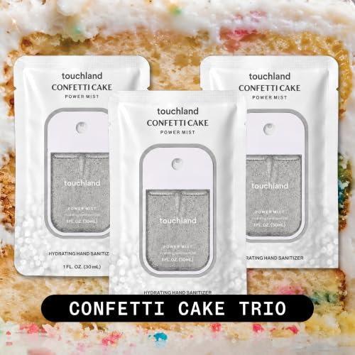 Image of Touchland Confetti Cake Hydrating Hand Sanitizer Spray, 3 Pack Travel Size | TSA ready Power Mist with skincare benefits. Sugary and joyful scent, pairs well with a Frosted case bag charm.