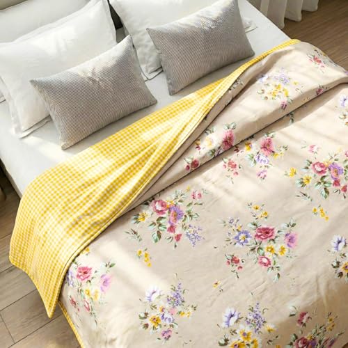 Image of haus & kinder Cotton Dohar for Double Bed Queen Size | Lightweight Summer Blanket AC Dohar | 3 Layer Soft Reversible Cotton Quilt Blanket for Bed | Rose Kawai Brown | 100 x 89 Inches | 144 TC