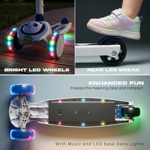 Image of Baybee Bambo Skate Scooter for Kids | 3 Wheel Kick Scooter with LED Wheels & Deck Lights with Music | 3 Height Adjustable Handle & Brake | Foldable Scooter for Kids 2 to 10 Years (Sky Blue)