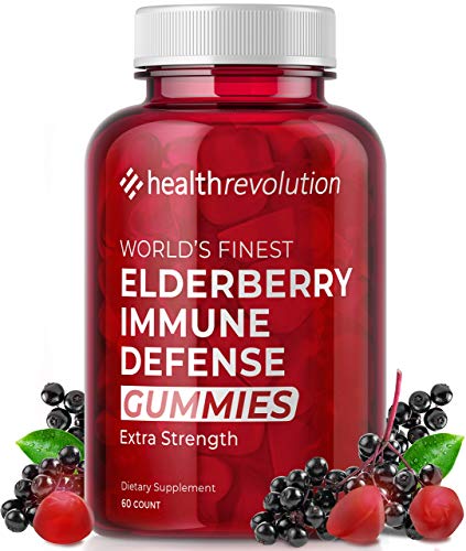 Health Revolution Elderberry Gummies Herbal Supplements with Vitamin C and Zinc, Gluten Free, Vegetarian, 60 Gummies