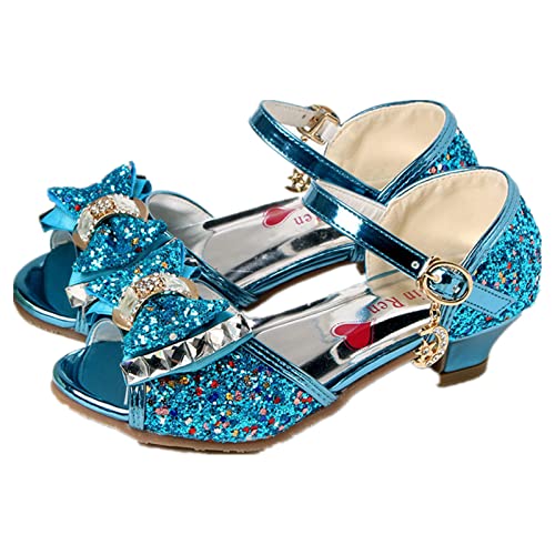 OMEARK Girl Glitter Princess Shoes Girls High Heels Sparkly Wedding Birthday Dress Shoes with Sequin Bling Bowknot Round Toe Diamond Dance Shoes Comfort Party Sandals