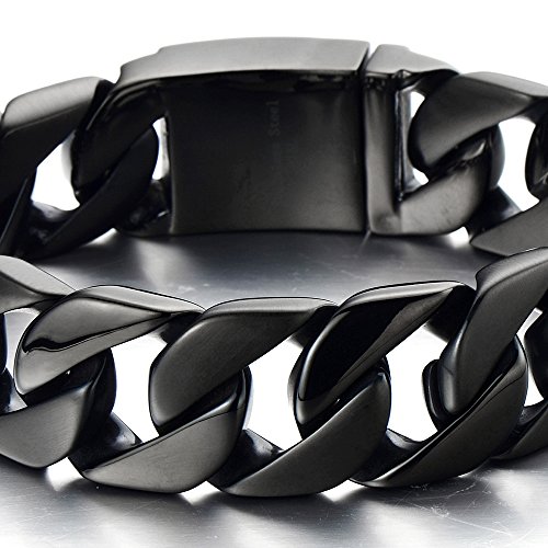 Coolsteelandbeyond Masculine Mens Stainless Steel Black Large Curb Chain Link Bracelet #TOP1