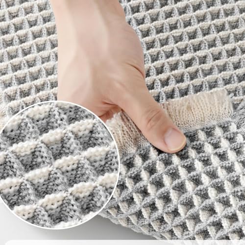 Image of HomeCloud Waffle Bath Mat, Super Absorbent Non Slip Mats for Bathroom Floor, Machine Washable Bathroom Rugs with Tassels,Ultra Soft (White Grey)