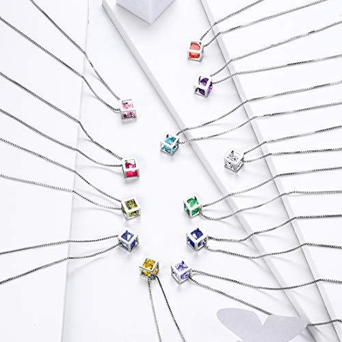 Birthstone Necklace/Earring 925 Sterling Silver Women Cross/3D Cube/Cresent Moon Birth Stone Jewelry Mens Birthday Gift Anniversary Present4