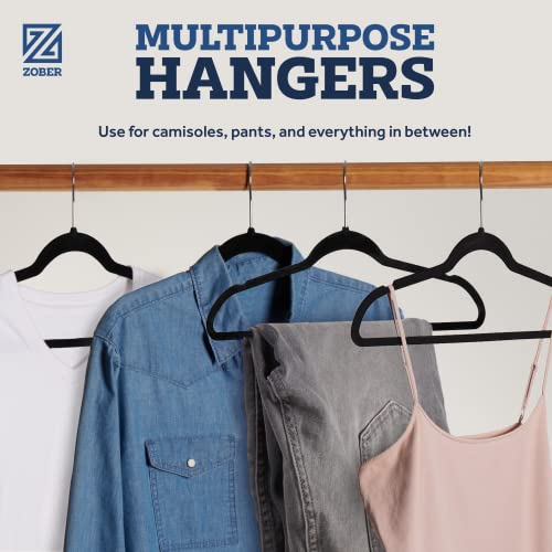 Image of Zober Black Velvet Hangers 30 Pack for Coats, Pants & Dress Clothes - Non Slip Clothes Hanger Set w / 360 Degree Swivel, Holds up to 10 lbs - Strong Felt Hangers for Clothing