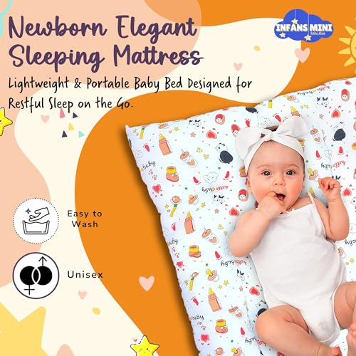 Image of Baby Sleeping Mattress Set Cotton with Bolsters & Pillow, for 0-12 Month Newborns-Unisex (Panda Orange)