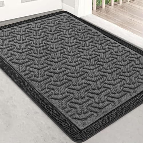 Image of Yellow Weaves 1 Pc Door Mat for Home Entrance, Outdoor Rubber Mat - Non-Slip, Anti Skid Foot Mat, Dirt Trapper, Heavy-Duty, Weather-Resistant, Waterproof Doormat (40x60cms, Geometric, Grey)