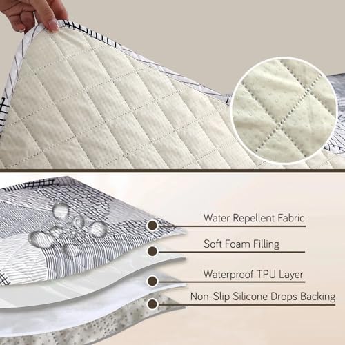 Image of HOKIPO 'Elira Series' Water Repellent + Waterproof Quilted Sofa Mats | Make Your Own Sofa Cover Set | Length 110cm - Snow White Black Geometry (AR-5244-C9)