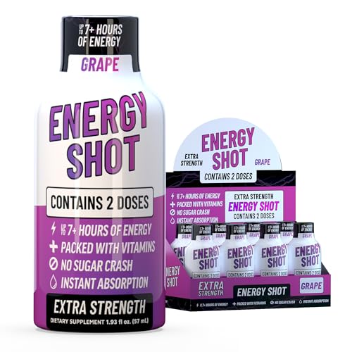 Image of Grape Extra Strength Energy Shot 8 pk - 260mg Natural Caffeine B12 B6 - Energy & Focus Support - 2 Servings Sugar Free Zero Calorie Green Tea B-Vitamins Electrolytes Vegan - 1.93 fl oz