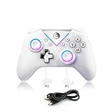 Ahuamty Wireless Bluetooth Controller for Switch 2/Switch/PC/Android/IOS/Steam, Hall Effect Joysticks & Triggers for Zero Drift, 6-Axis Motion Control with RGB, Turbo & Macro (White&Silvery)