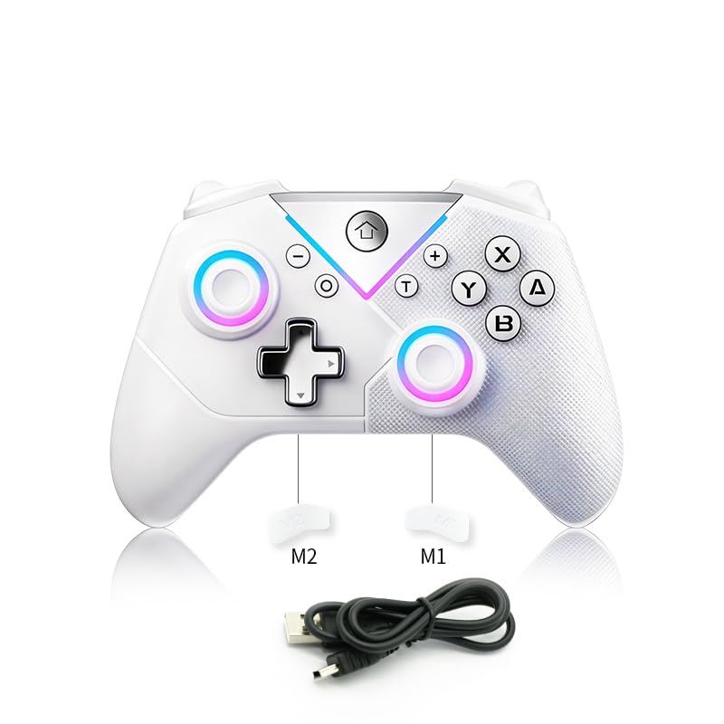 Ahuamty Wireless Bluetooth Controller for Switch 2/Switch/PC/Android/IOS/Steam, Hall Effect Joysticks & Triggers for Zero Drift, 6-Axis Motion Control with RGB, Turbo & Macro