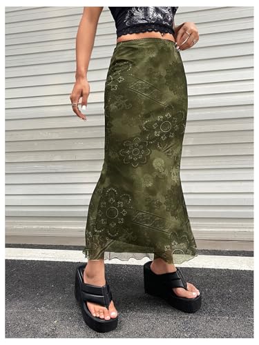 Verdusa Women's High Waisted Mesh Skirt Y2k Outfits Fishtail Bodycon Long Skirts Goth Clothes4