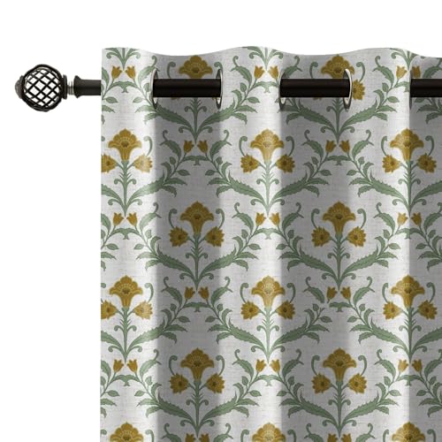 Image of LINENWALAS Printed Blackout Curtains for 7 Feet Door | Set of 2 | Printed Drapes | Thermal Insulated, Room Darkening Panels with Grommet Hanging for Living Room (Antique Mustard)