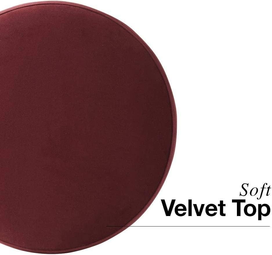 Image of Round Velvet Ottoman Seatting Stool Foot Rest Vanity Dressing Stool with Gold Metal Legs Modern Upholstered Footstool for Living Room Bedroom Home and Office Red