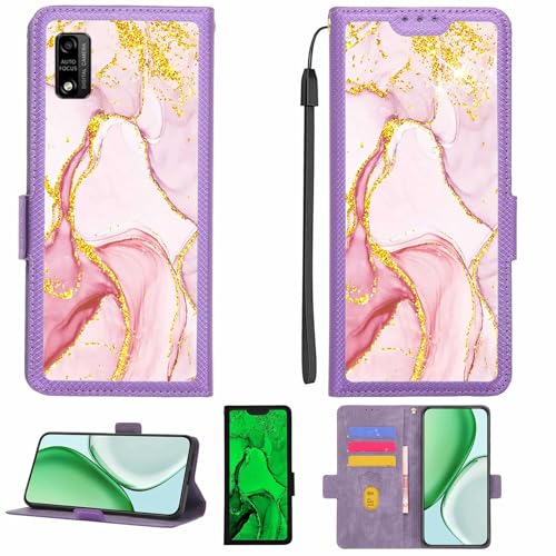 Aroepurt Case Compatible for SPC Smart PRO Phone Case Flip Cover [with Tempered Glass Screen Protector][RFID Blocking][Gold Glitter+Luminous] LPT-FDL