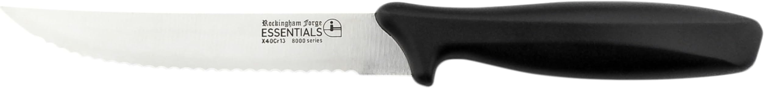 Rockingham Forge Range 12.5cm Serrated Utility Knife - Lightweight Sharp Stainless Steel Kitchen Knives with Black Handle