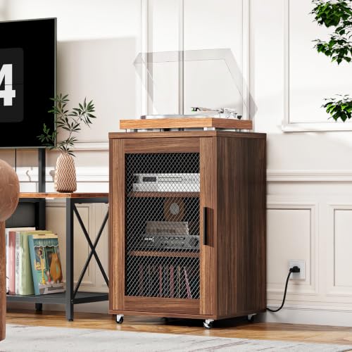 Media-Cabinet-with-Charging-Station-Stereo-Cabinet-with-Wheels-Audio-Video-Media-Stand-with-Adjustable-Shelves-and-Mesh-Door-AV-Rack-for-Living-Room-Home-Theater-Walnut-MBZ23UHT