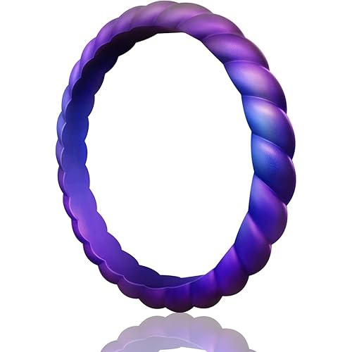Egnaro Silicone Wedding Ring for Women,Thin and Stackble Braided Rubber Wedding Bands,No-Toxic,Skin Safe