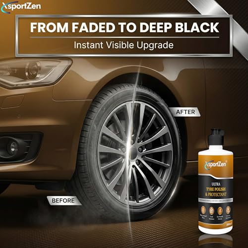 Image of Ultra Tyre Polish & Protectant 500ml | Shine Liquid | Deep Black Gloss, UV & Crack Protection | Non-Greasy Tyre Care for Cars & Bikes (Double Pack - 500 ml x 2)