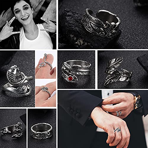 Helicopchain 20Pcs Vintage Punk Rings for Men Women Adjustable Open Gothic Knuckle Rings Set Y2K Rings Frog Snake Dragon… - Image 4