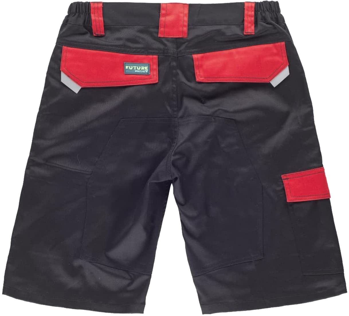 Teamwork Workteam Pantalón Corto de Trabajo, Tejido Elástico, Detalles Reflectantes, Bermuda. Unisex Negro+Rojo XXL