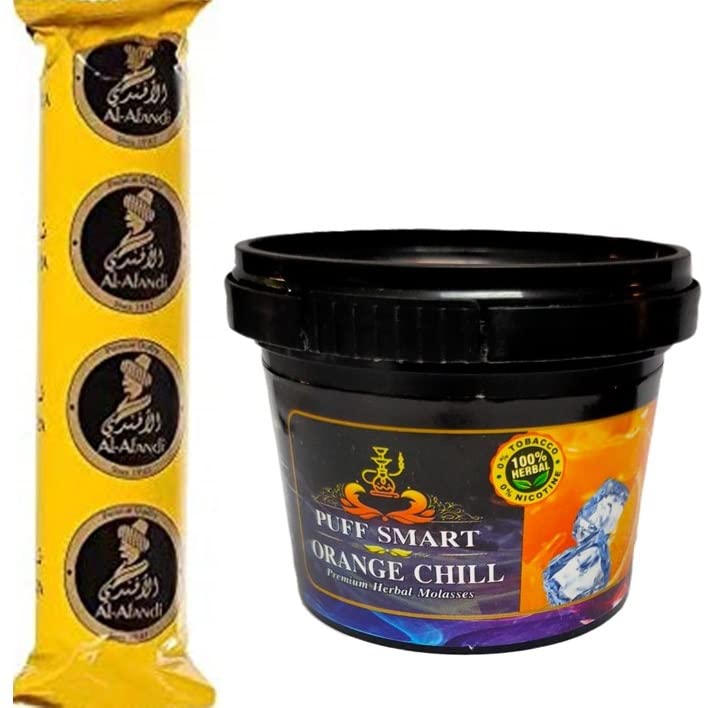 PUFF SMART Premium Herbal Flavor Orange Chill (100G) With 1 Polo Quick Light Charcoal Combo (100% Tobacco And Nicotine Free)-image-23