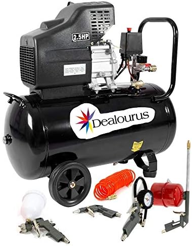 Dealourus Portable 50L Litre Air Compressor Mobile 9.6CFM 2.5HP & 5 Piece Tool Kit