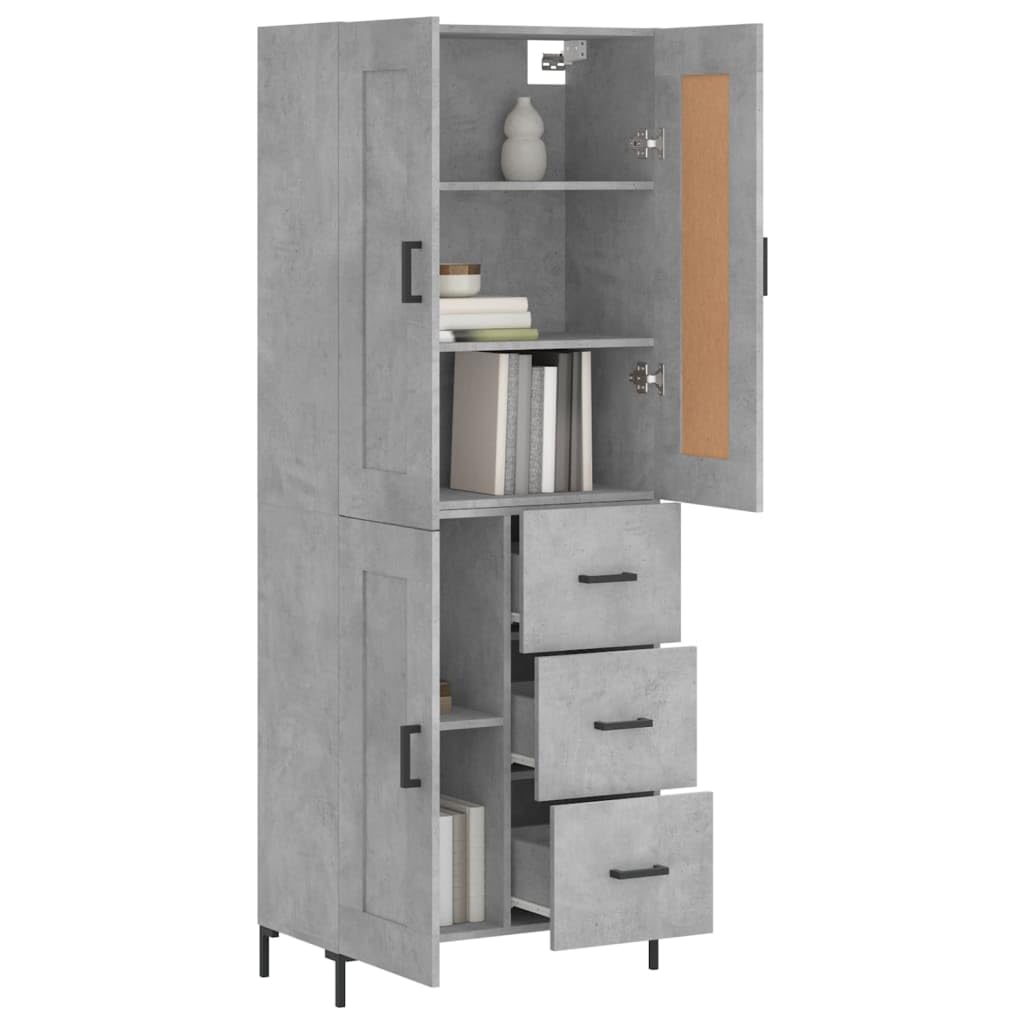 Armadietto alto grigio cemento, 69,5 x 34 x 180 cm, in legno con piedini in metallo, per soggiorno, corridoio, sala da pranzo e molto altro ancora, armadio durevole con molto spazio, pratiche