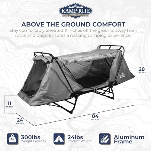 Kamp-Rite Original Quick Setup 1 Person Multifunctional Cot Convertible as Lounge Chair, and Tent with 2 Zippers and Mesh Entry Doors, Gray