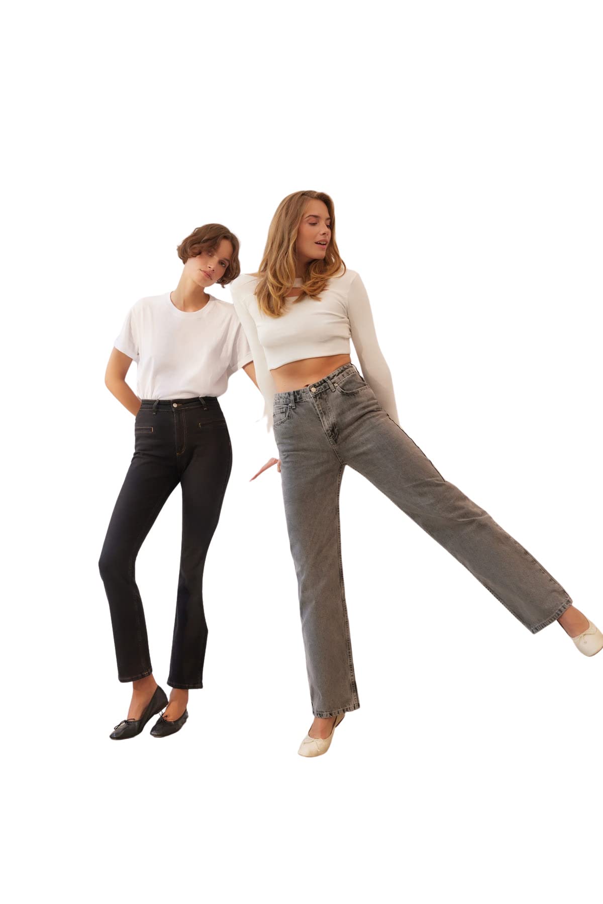 Trendyol FeMan High Waist Straight Leg Bootcut & Flared Jeans Schwarz