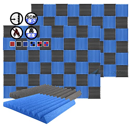 Arrowzoom スーパーダッシュ 新しい 96 ピース 防音 遮音 密度26㎏/m3 作品 吸音材 楽器 緩衝材 防音材 音響泡断熱治療 消音 超強力 騒音 スタジオ 吸音材質 室内装飾 防音対策 500x500x50 mm 縮状態出荷 スタジオレコーディング wedge タイルパネルウェッジサ SD1134 黒と 青