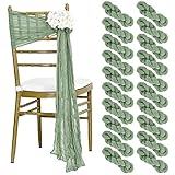 Teruntrue Aisle Decorations 20 Packs Sage Green Cheesecloth Chair Sashes, Chair Bow Designed Decorative Chair Cover Chair Sashes for Wedding Reception Party Hotel Decoration(Sage Green)