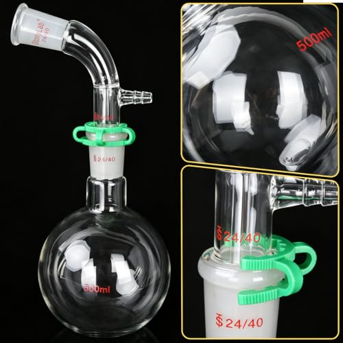 Essential Oil Distillation Kit, 500ml Distillation Apparatus, 3.3 Boro Lab Glassware Distillation Kit with Alcohol Lamp,Thermometer, Ceramic Mesh and 24, 40 Joint, 28 pcs Set Detail