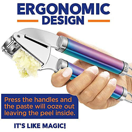 ORBLUE Garlic Press, Stainless Steel Garlic Crusher and Mincer with Peeler Set, Premium Grade, Dishwasher Safe, Rust-Proof - Image 3