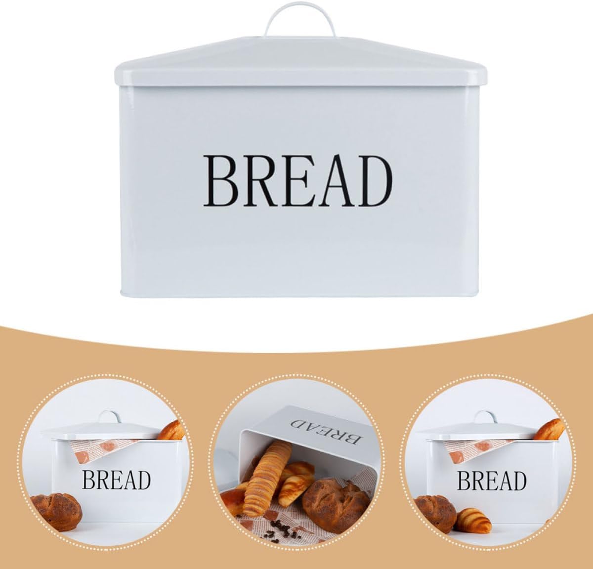 Angoily Iron Bread Box with Handle, Multifunctional Kitchen Storage Container, Metal Bread Holder for Home Supplies and Grain Storage