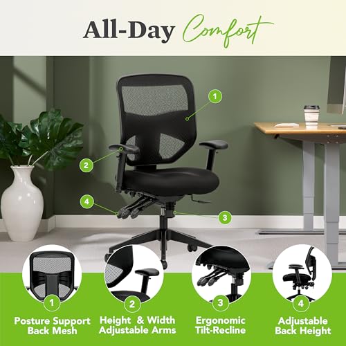 Image of HON Prominent Ergonomic Mesh Office Chair with Adjustable Arms and Advanced Synchro‑Tilt Recline, High Back Desk and Computer Chair for Home Office or Workstation, Lumbar Support, Black