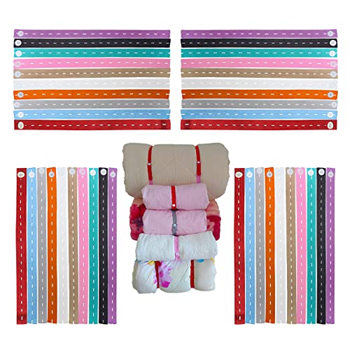 XIWUMOER,100Pcs Elastic Band with Button & Buttonholes,Heavy Duty Drawers Clothing Storage,Adjustable Roll-up Clothes Storage Band,Travel Luggage Space Saver, Drawer & Closet Organizer